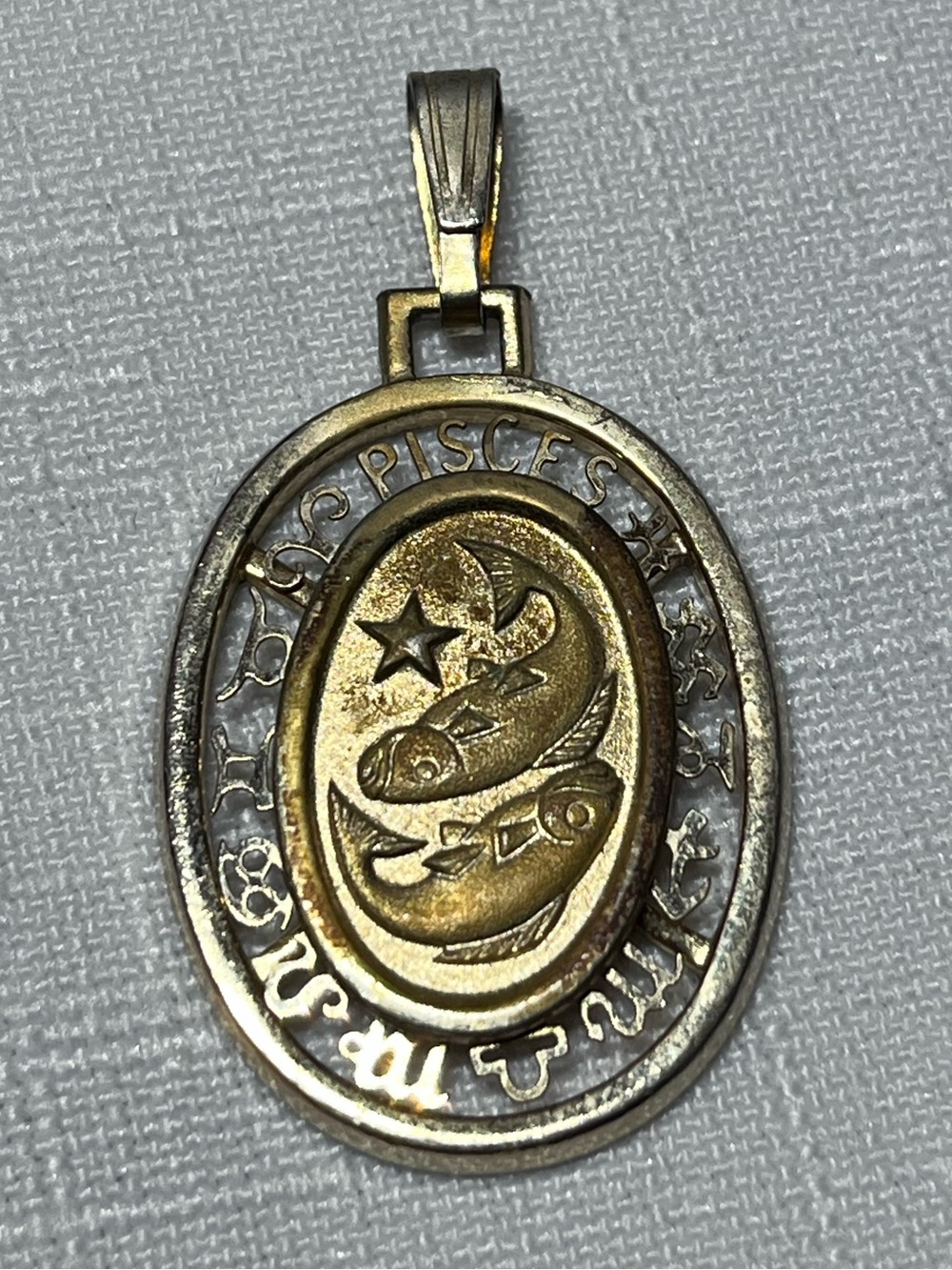 Vintage Gold and Silver Pisces Fish Zodiac Pendant